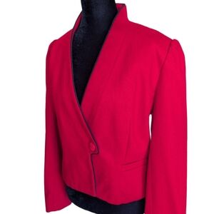 Women's Vintage Red Donny Brook Blazer Jacket Cropped Size 13/14 Retro